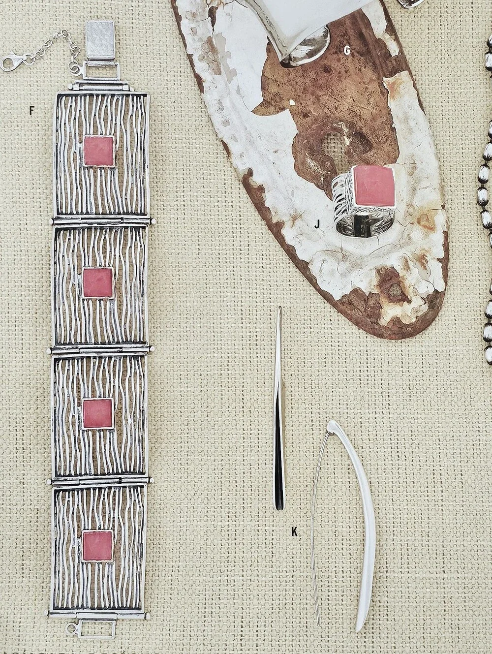 Silpada HTF Sterling Silver Cherry Quartz Square Textured Panel Bracelet B1189
